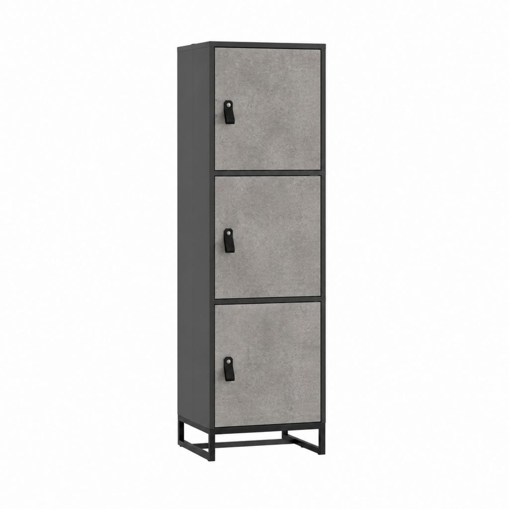 Hochschrank mit 3 Türen Grau Schwarz Holzwerkstoff Stahl rechteckig 40 x 35 x 140 cm