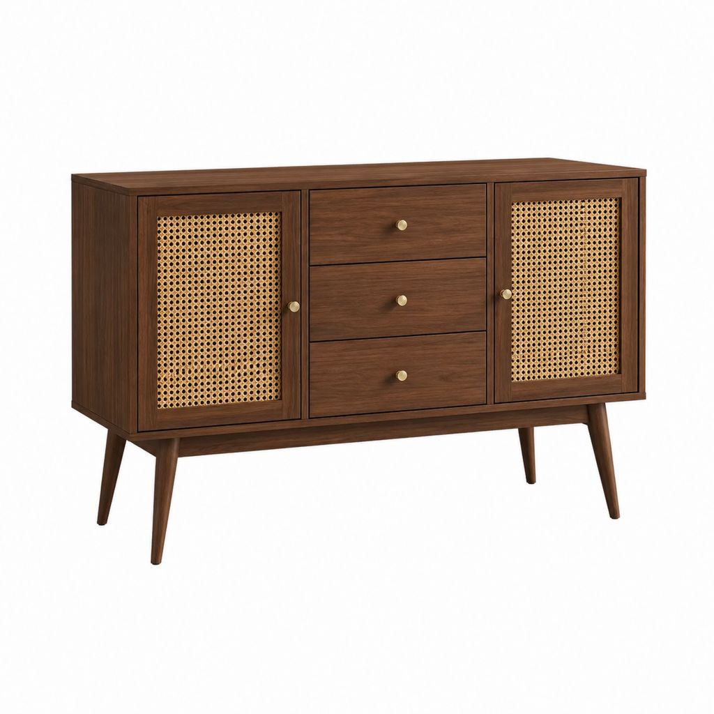 Sideboard Nussbaumfarben mit Rattangeflecht 120 x 40 x 80 cm