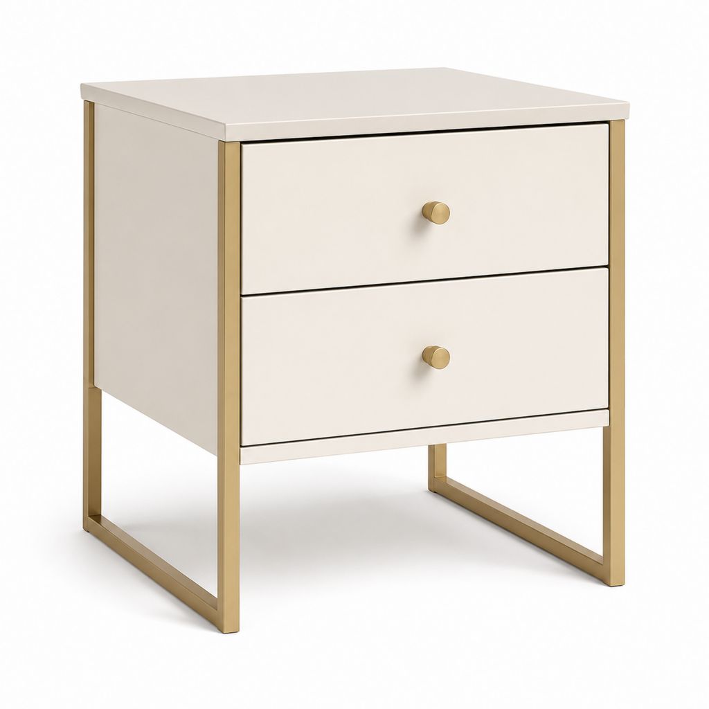 Nachttisch mit 2 Schubladen Cremeweiß MDF Stahl rechteckig 40 x 35 x 55 cm