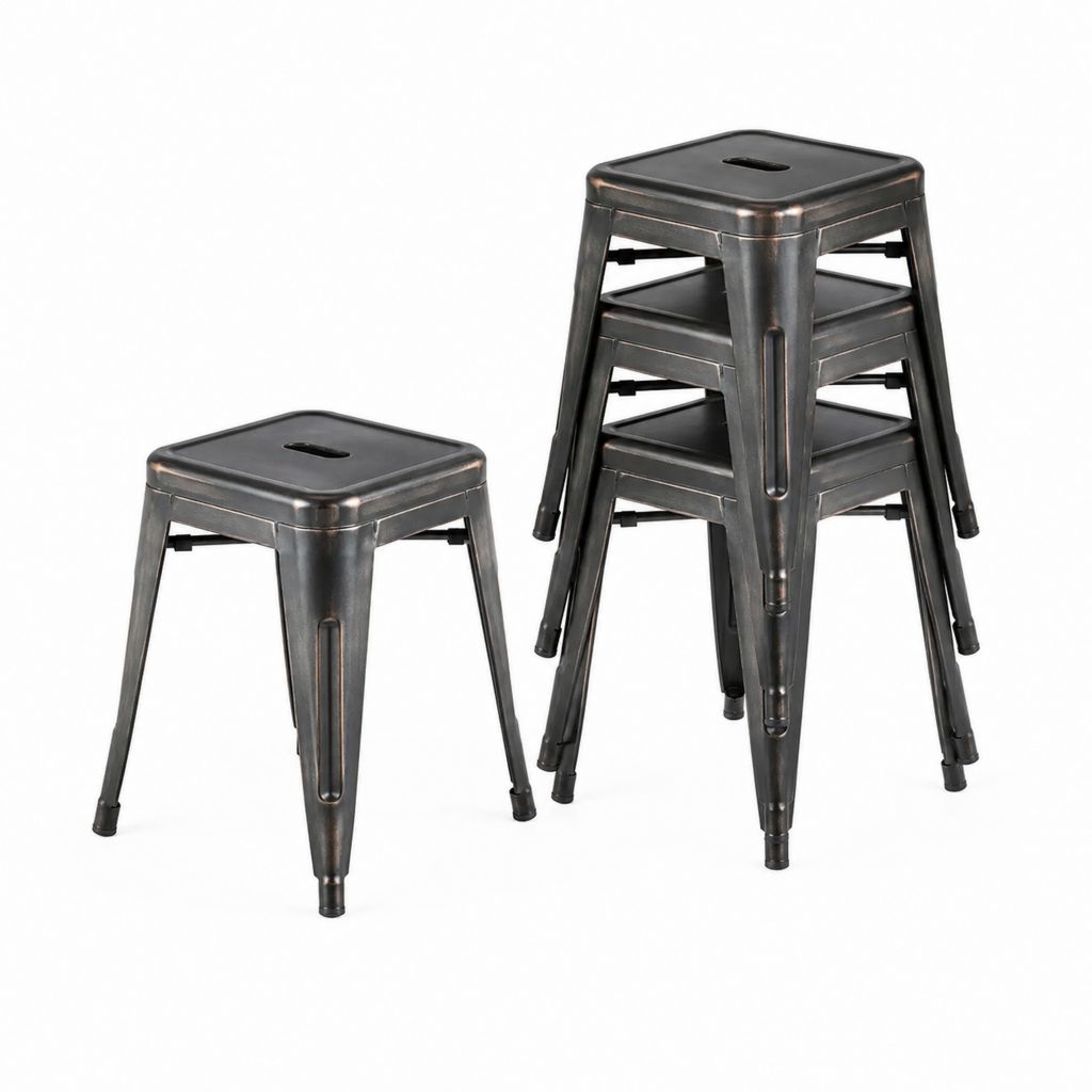 4er Set Stapelhocker Schwarz Stahl quadratisch 30 x 30 x 46 cm