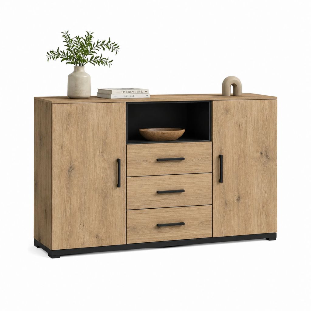 Sideboard Kommode Eiche-Optik aus melaminharzbeschichteter Spanplatte rechteckig 140 x 40 x 90 cm