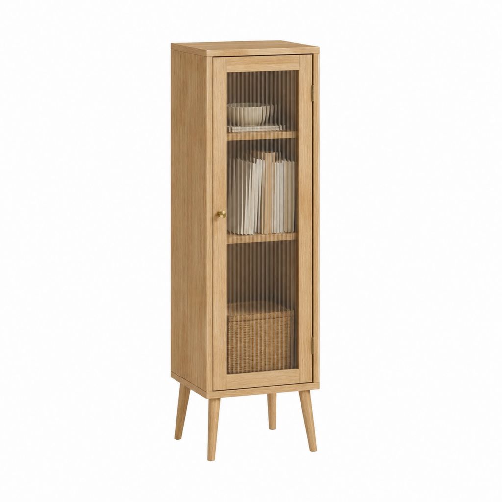 Vitrine mit Glastür in Eicheoptik 50 x 40 x 160 cm