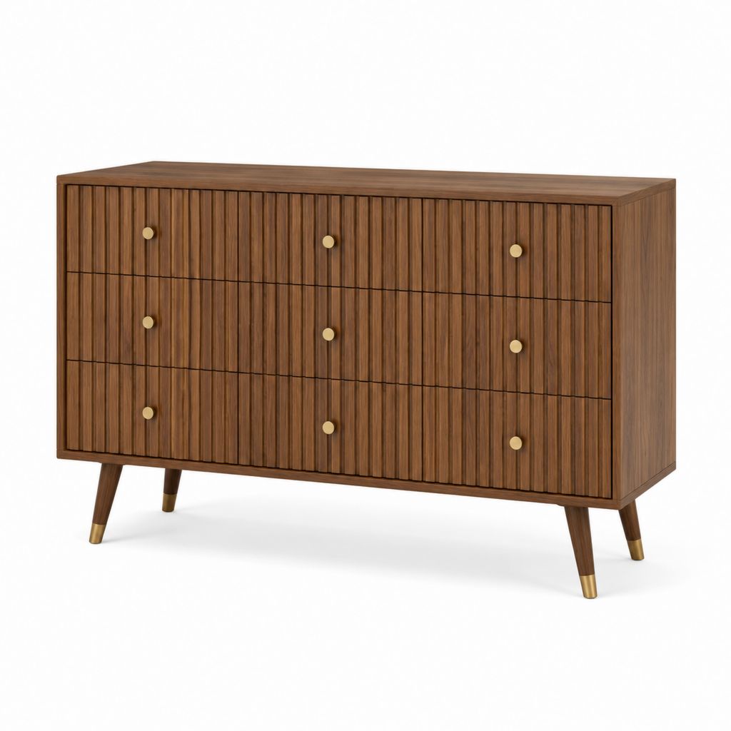 Sideboard Kommode mit 9 Schubladen Walnussfurnier MDF rechteckig 120 x 40 x 80 cm