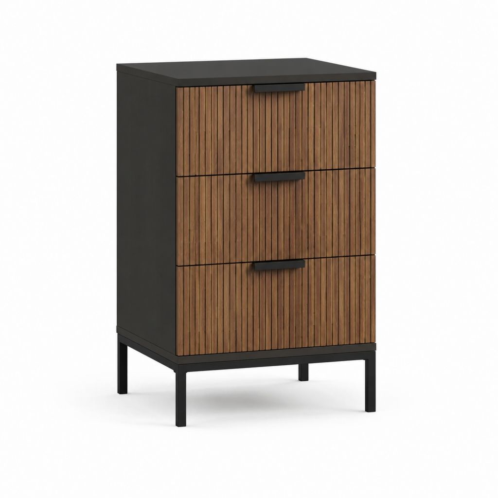 Nachttisch mit 3 Schubladen Schwarz Walnuss Massivholz rechteckig 50 x 40 x 80 cm