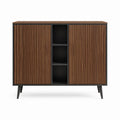 Sideboard mit Lamellentüren Walnussoptik Schwarz 140 x 40 x 110 cm