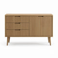 Sideboard aus Mango-Massivholz braun geriffelt rechteckig mit 3 Schubladen und 1 Tür 120 x 40 x 80 cm