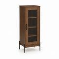 Vitrine Nussbaumoptik mit Riffelglastür aus MDF und Stahl 60 x 40 x 150 cm