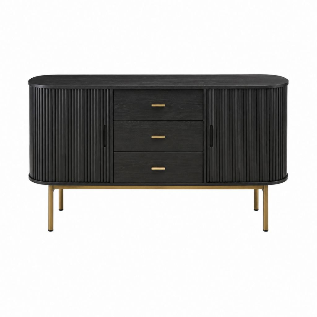 Sideboard Schwarz MDF mit Dekorfolie abgerundet 160 x 40 x 80 cm