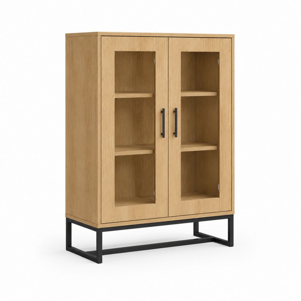 Vitrinenschrank mit 2 Türen Eichefarben Spanplatte Klarglas Rechteckig 90 x 40 x 160 cm