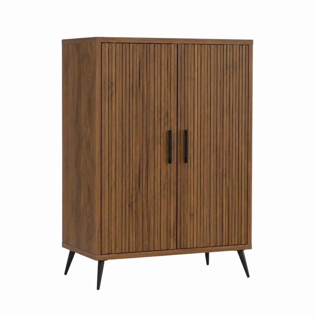Rechteckiges Highboard mit 2 Türen in Walnuss MDF 90 x 40 x 140 cm