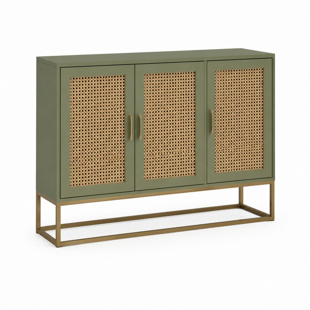 Sideboard Olivgrün MDF Rattan rechteckig 120 x 40 x 90 cm