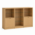 Sideboard Vitrine Natur Eichenfurnier Rechteckig 180 x 40 x 120 cm