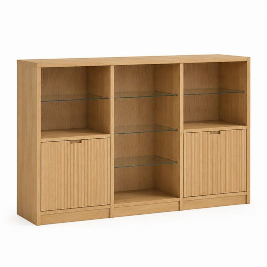 Sideboard Vitrine Natur Eichenfurnier Rechteckig 180 x 40 x 120 cm