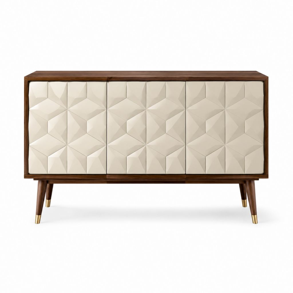 Sideboard Nussbaumfarben mit cremefarbenen PU-Fronten 160 x 40 x 85 cm