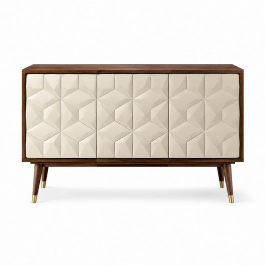 Sideboard Nussbaumfarben mit cremefarbenen PU-Fronten 160 x 40 x 85 cm
