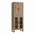 Vitrine 80 x 40 x 190 cm in Eiche-Optik mit Glastüren und Stahlgestell