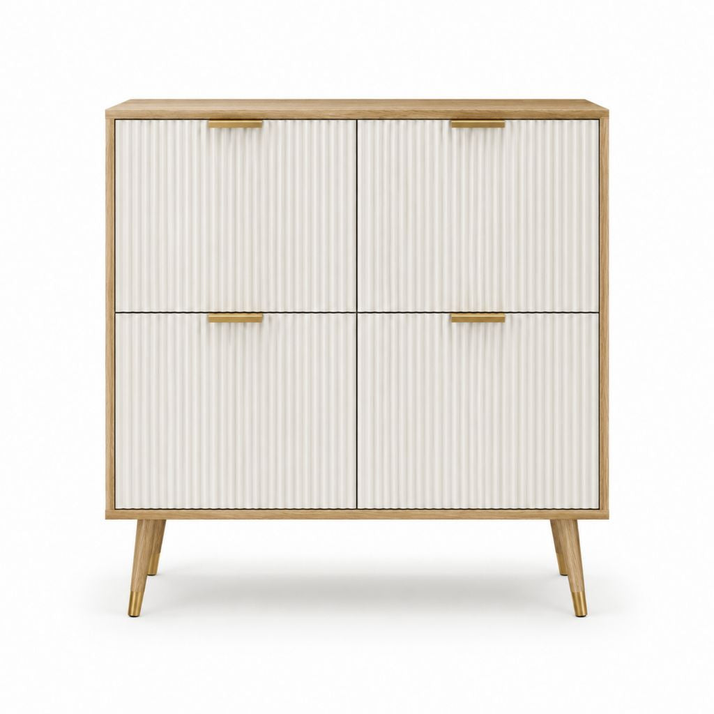 Sideboard mit 4 Türen Weiß Eichenoptik MDF 100 x 40 x 105 cm