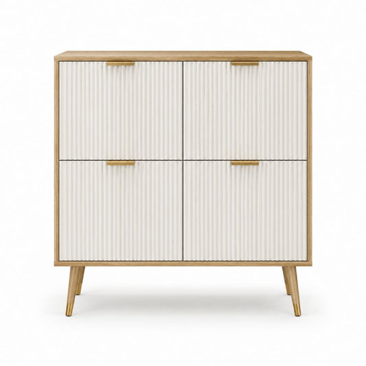 Sideboard mit 4 Türen Weiß Eichenoptik MDF 100 x 40 x 105 cm