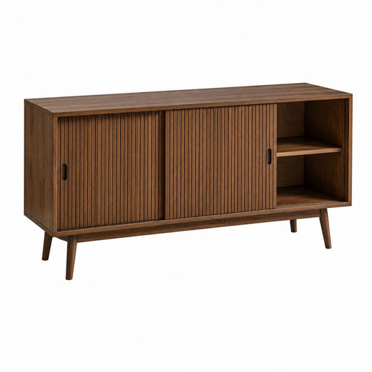Sideboard Nussbaumfarben mit Rillenfront aus MDF 160 x 40 x 80 cm