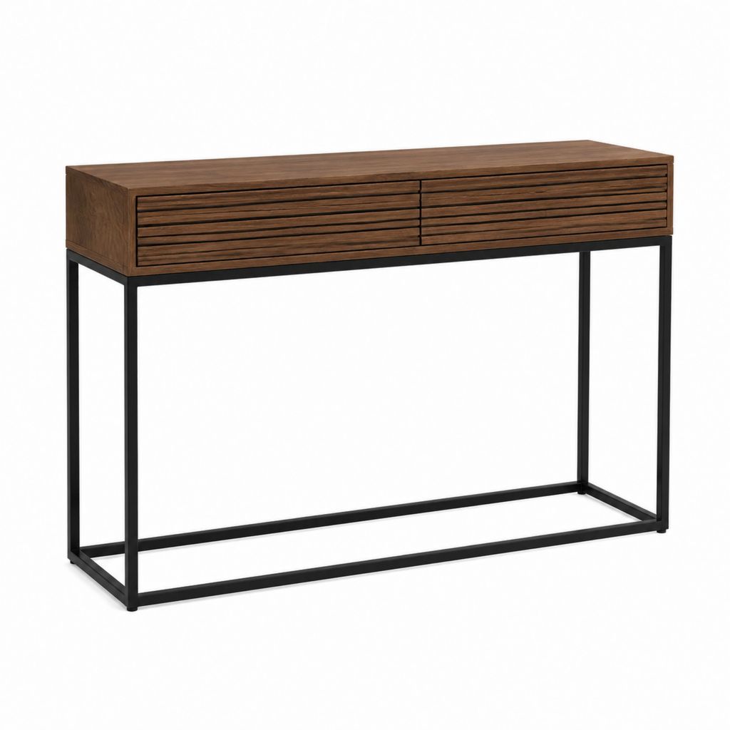 Konsolentisch mit 2 Schubladen Nussbaumbraun Schwarz Akazienholz Stahl rechteckig 120 x 35 x 80 cm