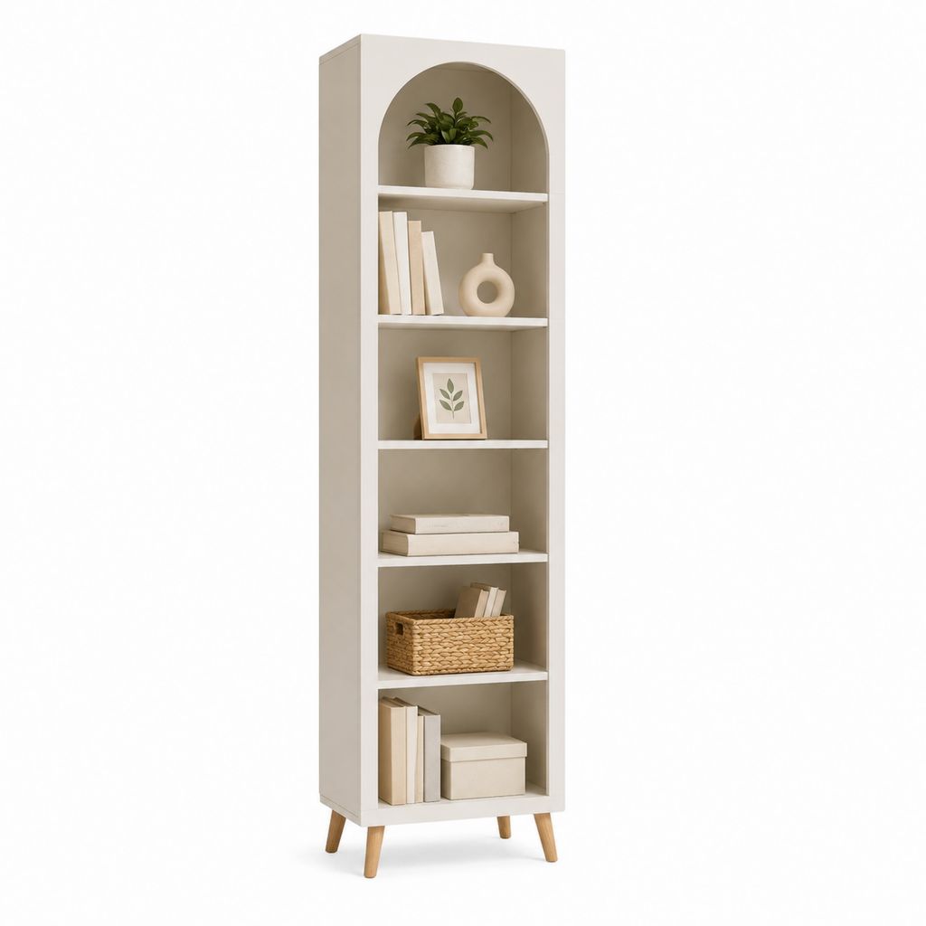 Bücherregal Standregal Beige MDF mit Rundbogen 180 x 40 x 30 cm