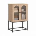 Vitrinenschrank Sideboard Eiche Dekor mit geriffeltem Glas und Stahlgestell 80 x 40 x 120 cm