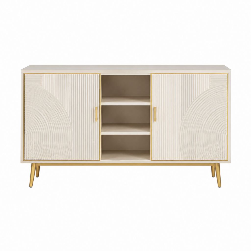 Sideboard Creme MDF rechteckig 160 x 40 x 85 cm mit 2 Türen und offenen Fächern