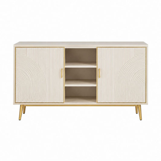 Sideboard Creme MDF rechteckig 160 x 40 x 85 cm mit 2 Türen und offenen Fächern